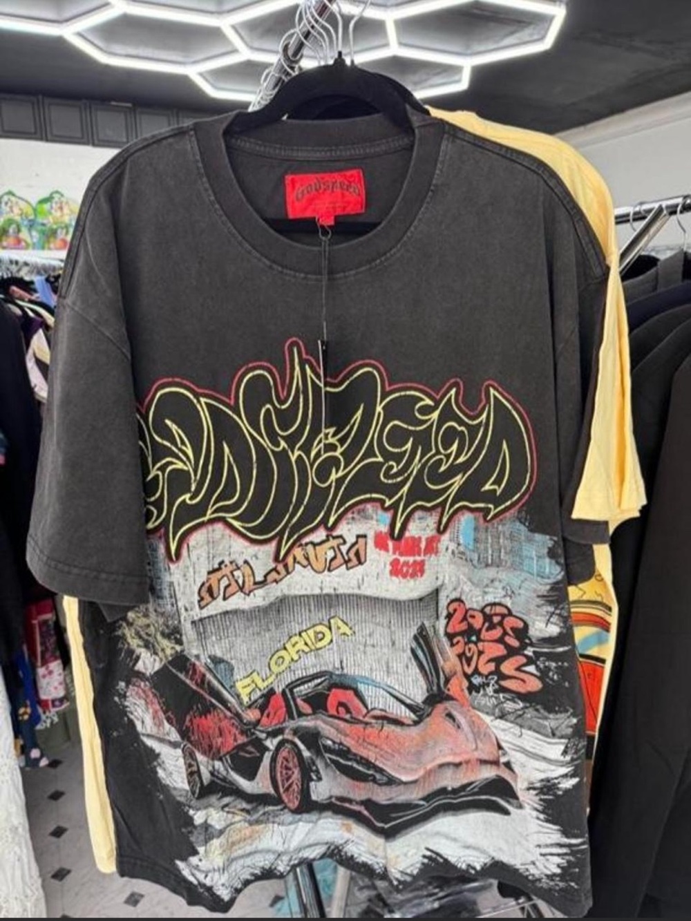 Black Graphic Short-Sleeve Tee with Car Artwork